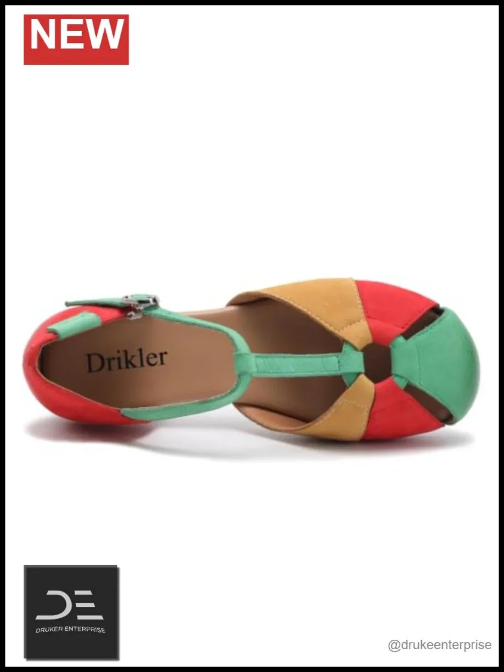 Women's Leather Low Heel Flat Sandals Adjustable T-Strap Closed Toe Summer